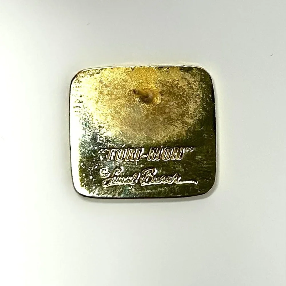 VTG Laurel‎ Burch Tori Mon Enamel Art Deco Square Stud Earrings Gold Tone